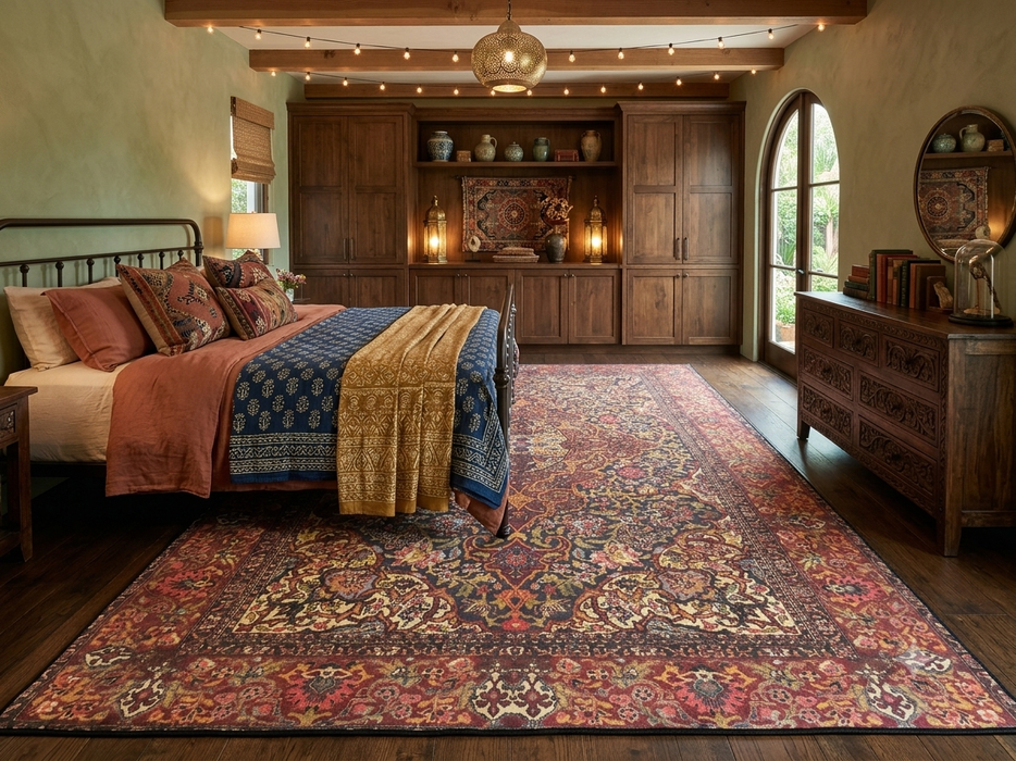 8' x 12' Rectangular Black Rust Floral Medallion Traditional Persian Area Rug