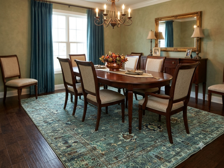 8' x 10' Blue Aqua Floral Botanical Traditional Area Rug