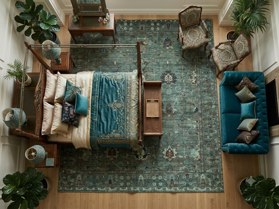 8' x 10' Blue Aqua Floral Botanical Traditional Area Rug