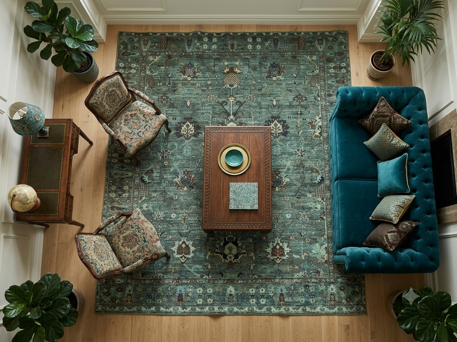 8' x 10' Blue Aqua Floral Botanical Traditional Area Rug