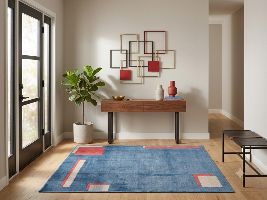 6' x 6' Square Blue Coral Geometric Modern Area Rug