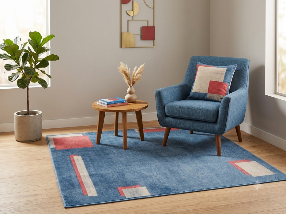 6' x 6' Square Blue Coral Geometric Modern Area Rug