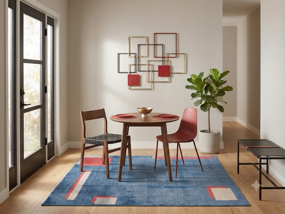 6' x 6' Square Blue Coral Geometric Modern Area Rug