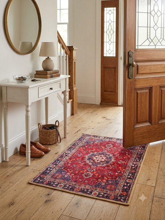 2' x 3' Rectangular Red Navy Floral Medallion Traditional Persian Area Rug