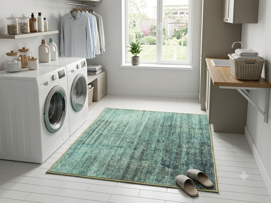 3' x 3' Square Aqua Blue Distressed Abstract Modern Area Rug
