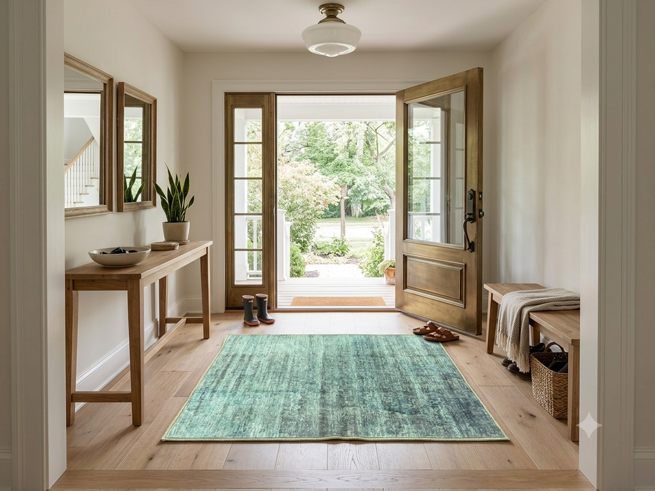 3' x 3' Square Aqua Blue Distressed Abstract Modern Area Rug