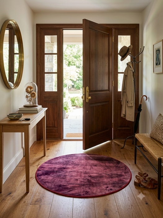 4' Round Rose Burgundy Distressed Abstract Contemporary Area Rug