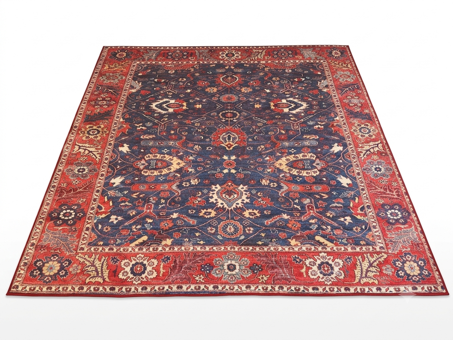 8' x 10' Rectangular Navy Red Floral Persian Traditional Area Rug