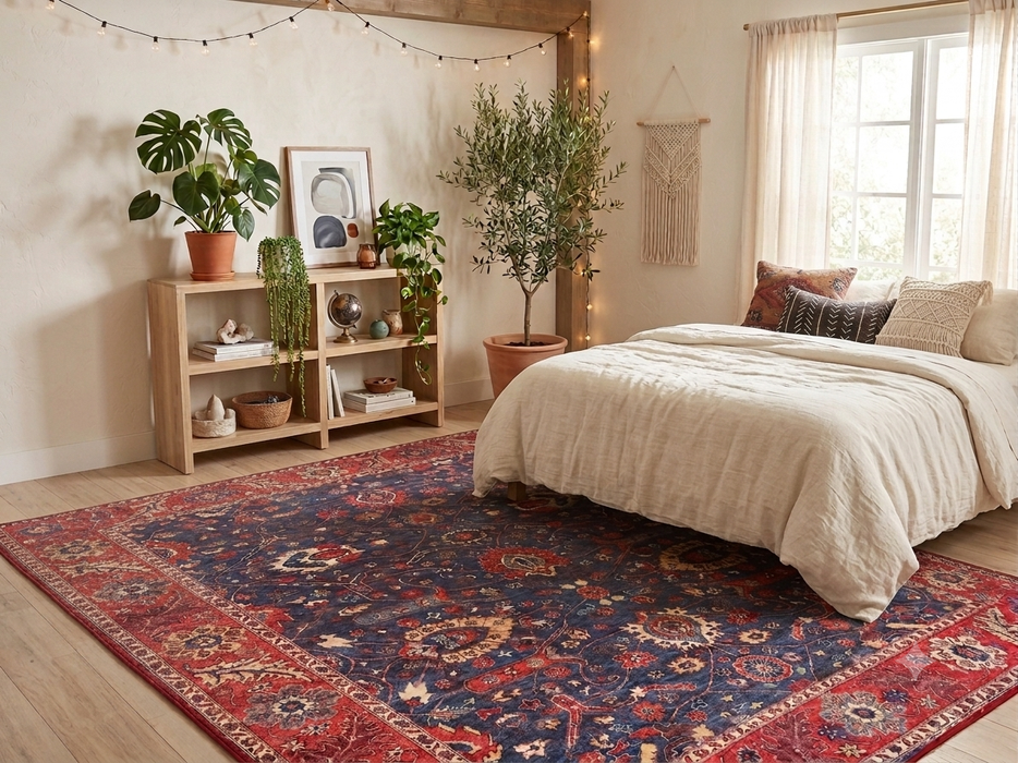 8' x 10' Rectangular Navy Red Floral Persian Traditional Area Rug