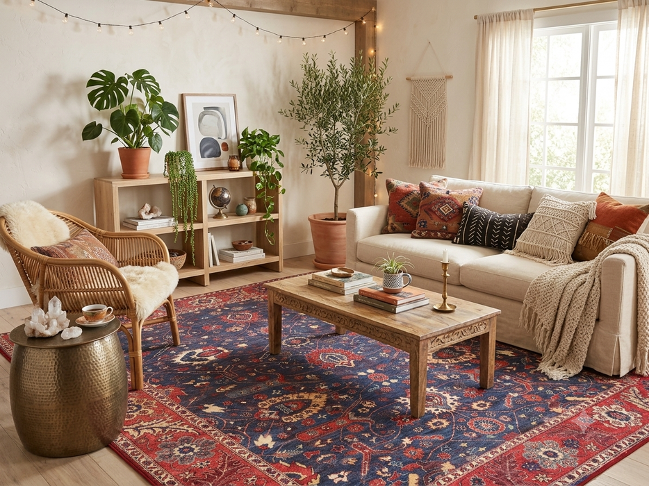 8' x 10' Rectangular Navy Red Floral Persian Traditional Area Rug