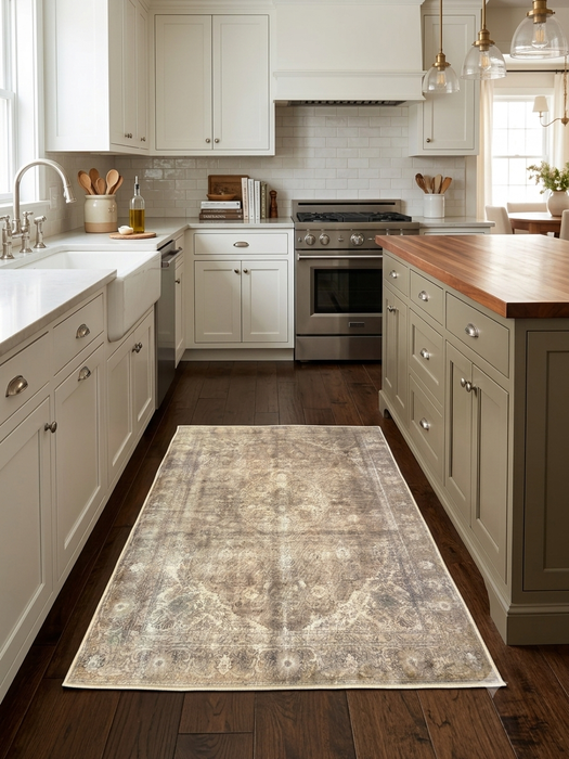 4' x 6' Rectangular Taupe Beige Distressed Medallion Vintage Area Rug