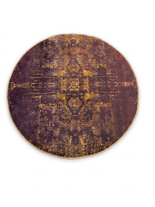 5' Round Plum Gold Distressed Medallion Vintage Area Rug