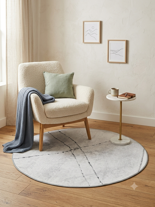 4' Round Ivory Gray Geometric Minimalist Area Rug