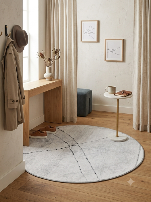 4' Round Ivory Gray Geometric Minimalist Area Rug
