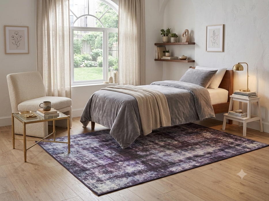 5' x 7' Rectangular Purple Gray Distressed Abstract Modern Area Rug