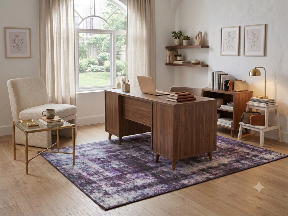 5' x 7' Rectangular Purple Gray Distressed Abstract Modern Area Rug