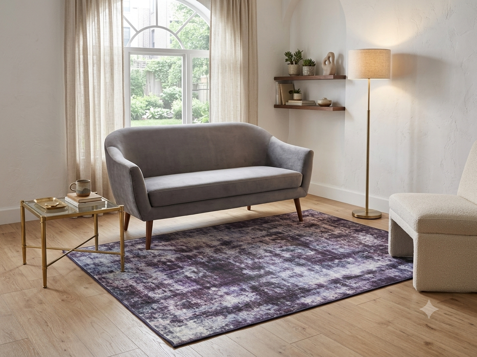 5' x 7' Rectangular Purple Gray Distressed Abstract Modern Area Rug