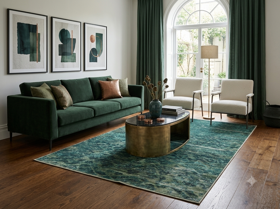 6' x 9' Rectangular Teal Green Distressed Floral Vintage Area Rug