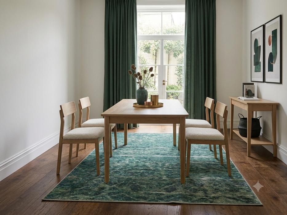 6' x 9' Rectangular Teal Green Distressed Floral Vintage Area Rug