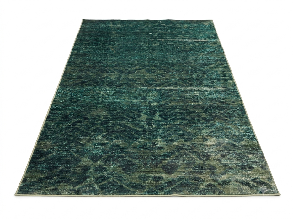 6' x 9' Rectangular Teal Green Distressed Floral Vintage Area Rug