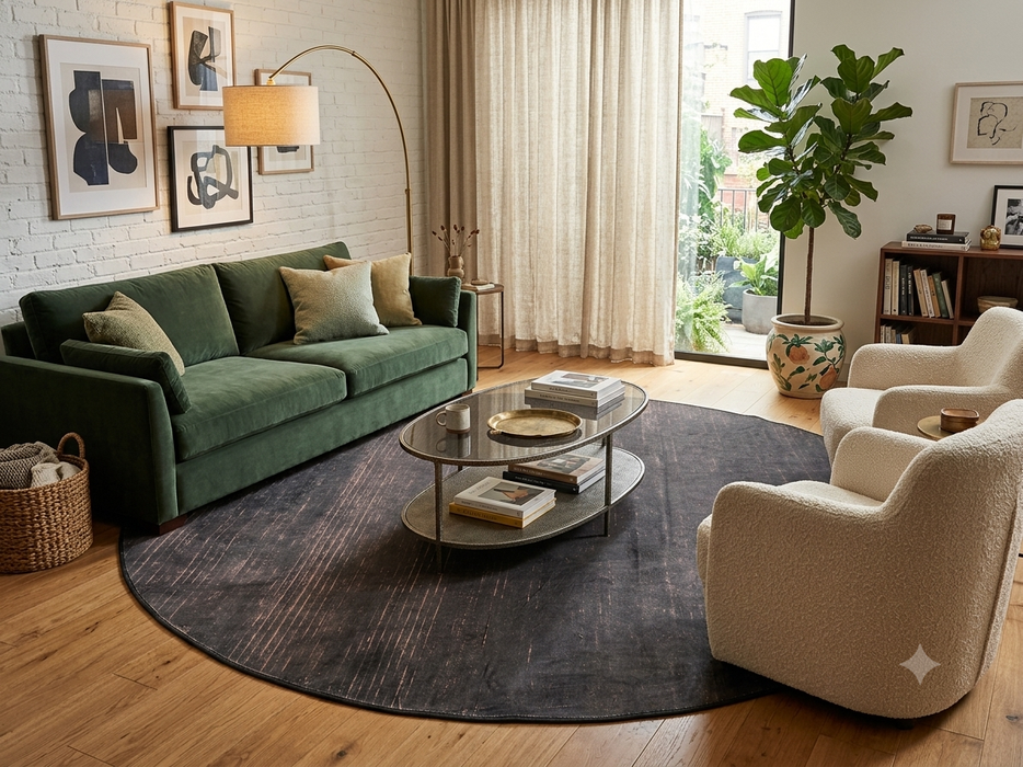 8' Round Charcoal Area Rug