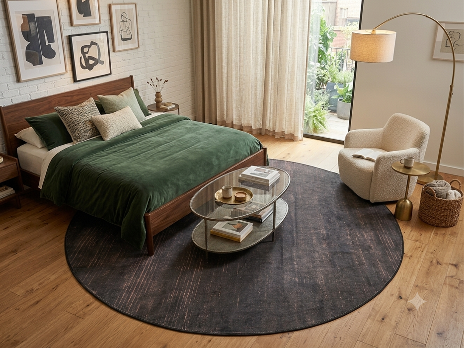 8' Round Charcoal Area Rug