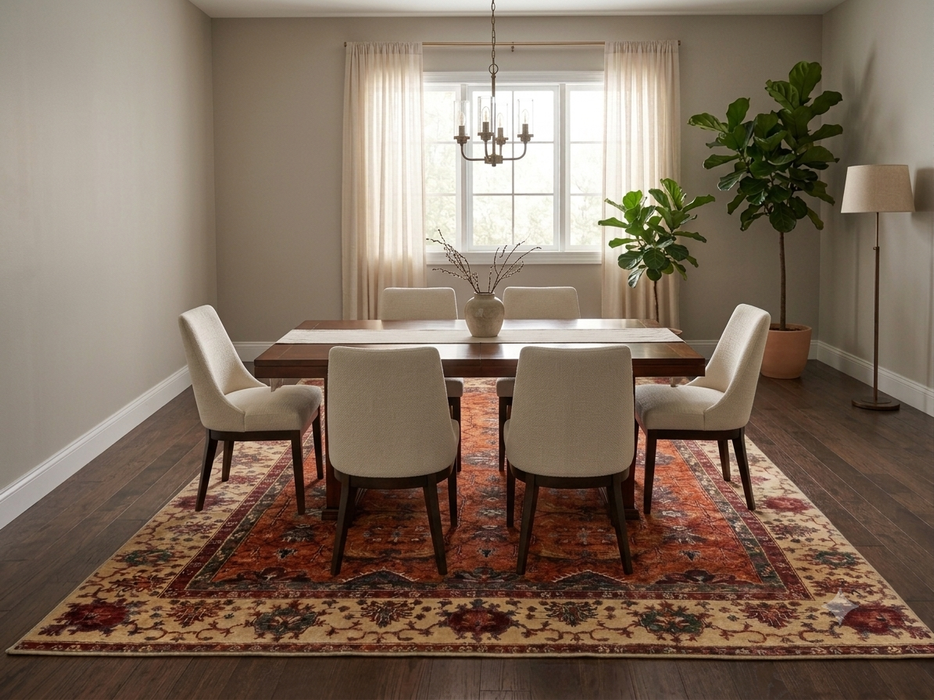 7' x 9' Rectangular Rust Ivory Floral Traditional Area Rug