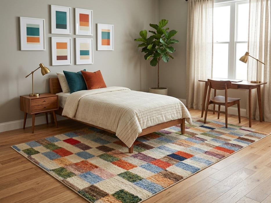 5' x 8' Rectangular Ivory Multicolor Checkered Geometric Contemporary Area Rug