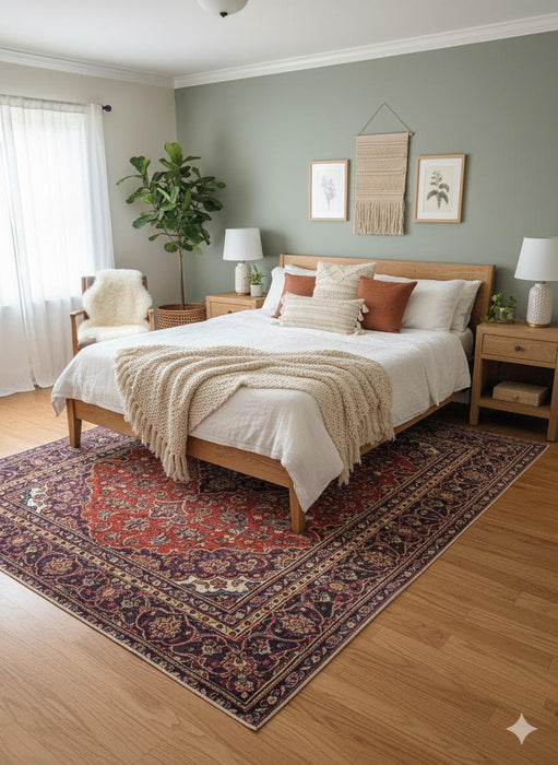 8' x 10' Rectangle Blue Rust Red Medallion Traditional Area Rug