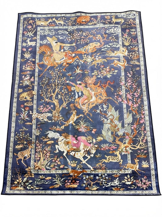8' x 12' Rectangular Navy Multicolor Pictorial Animal Traditional Area Rug