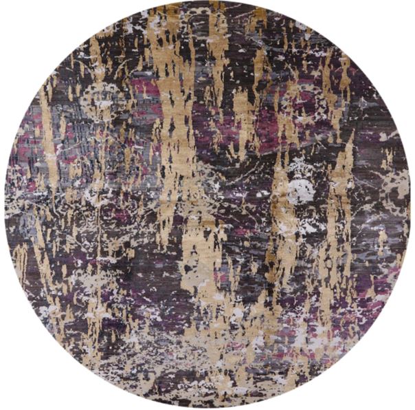 5'ft Round Black Mid-Century Modern Black Oriental Area Rug