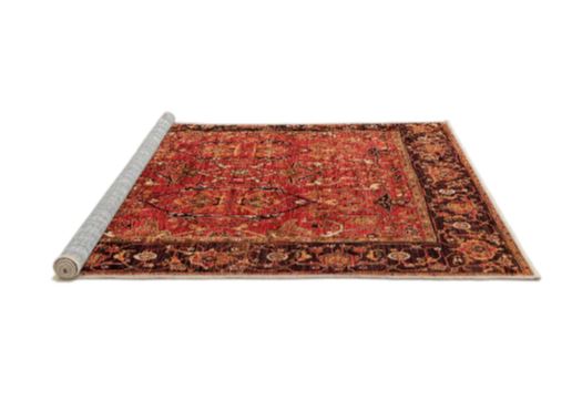 4ft Round Machine Washable Oriental Orange Industrial Area Rug