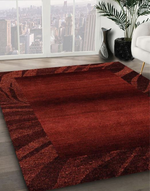 4' x 6' Red Machine Washable Abstract Saffron Area Rug