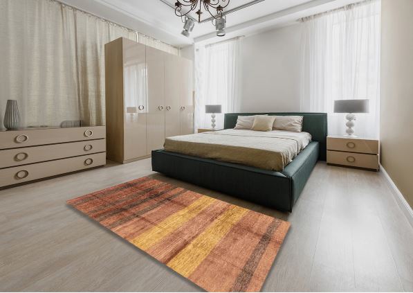 Square 3ft Orange Machine Washable Abstract Rug