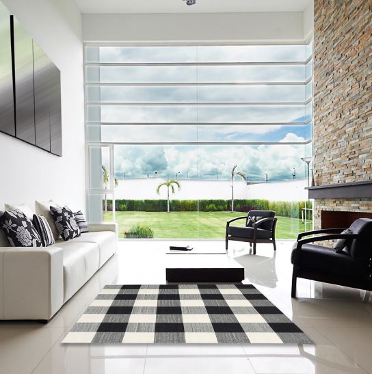 8x10 Contemporary Light Black Checkered Rug