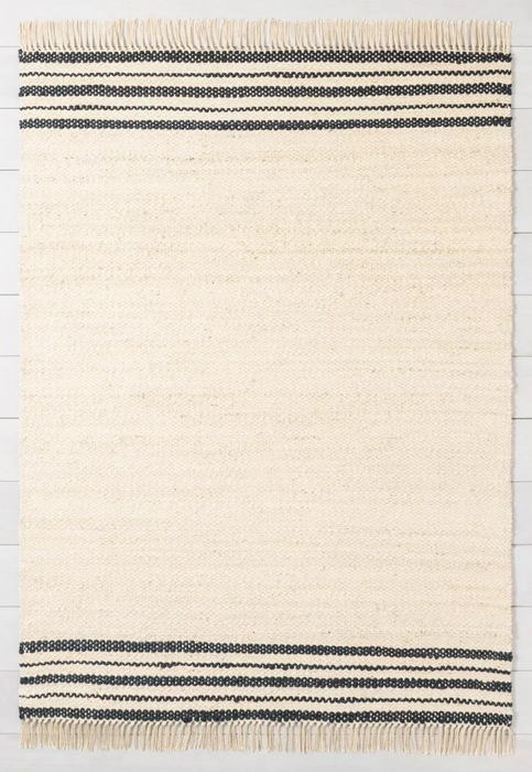 5'x7' Hand Made Jute Charcoal Stripe Area Rug