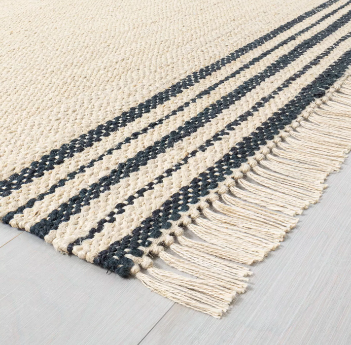 5'x7' Hand Made Jute Charcoal Stripe Area Rug