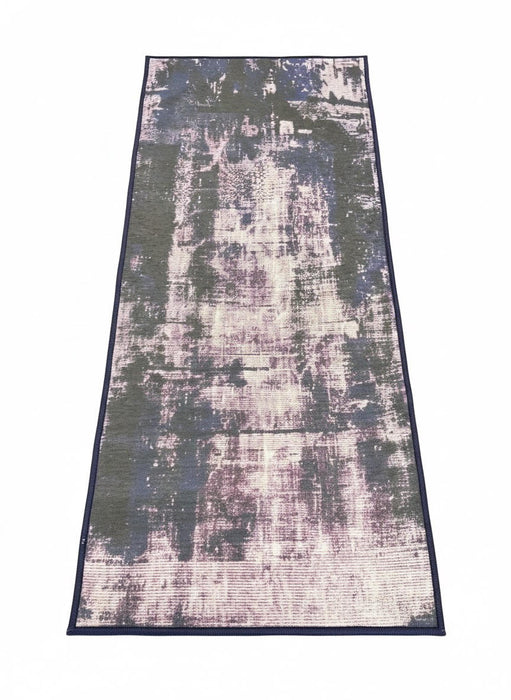 2' x 5' Rectangle Blue Gray Ivory Abstract Modern Washable Area Rug