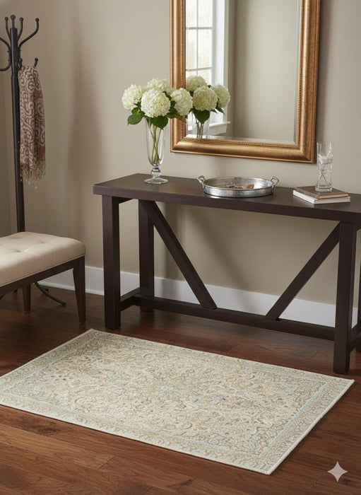 2' x 3' Rectangle Beige Ivory Floral Medallion Vintage Washable Area Rug