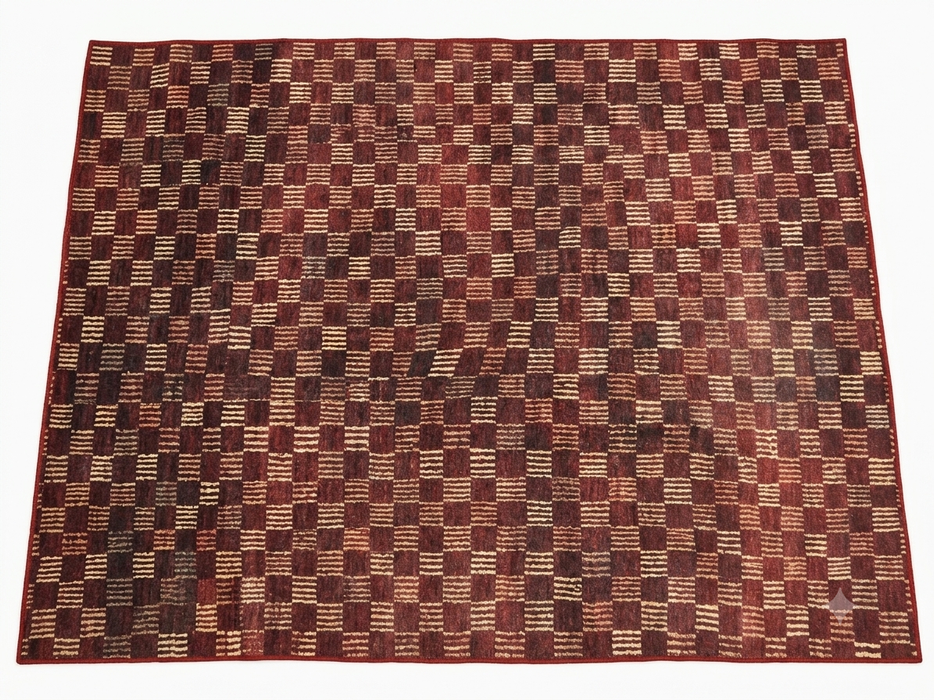 7' x 9' Rectangular Burgundy Beige Checkered Geometric Contemporary Washable Area Rug