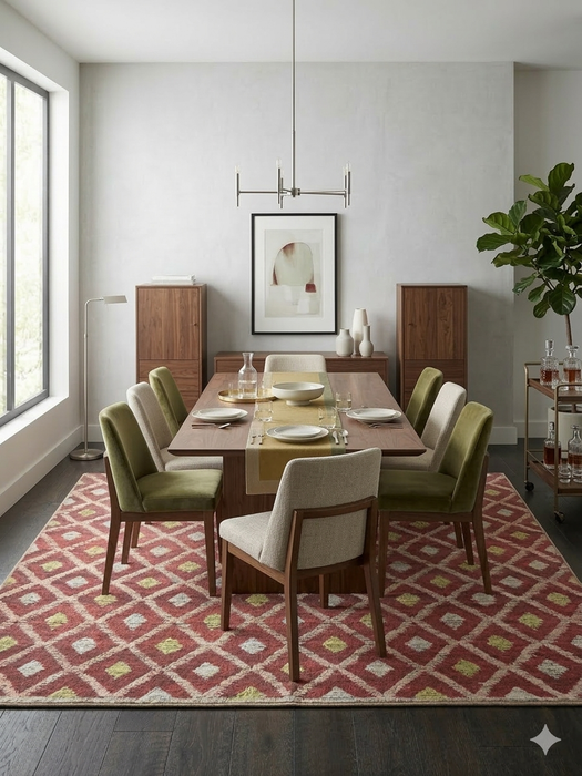 8' x 12' Rectangular Red Ivory Diamond Geometric Modern Washable Area Rug