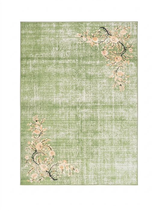 5' x 7' Rectangular Sage Green Ivory Floral Vintage Washable Area Rug