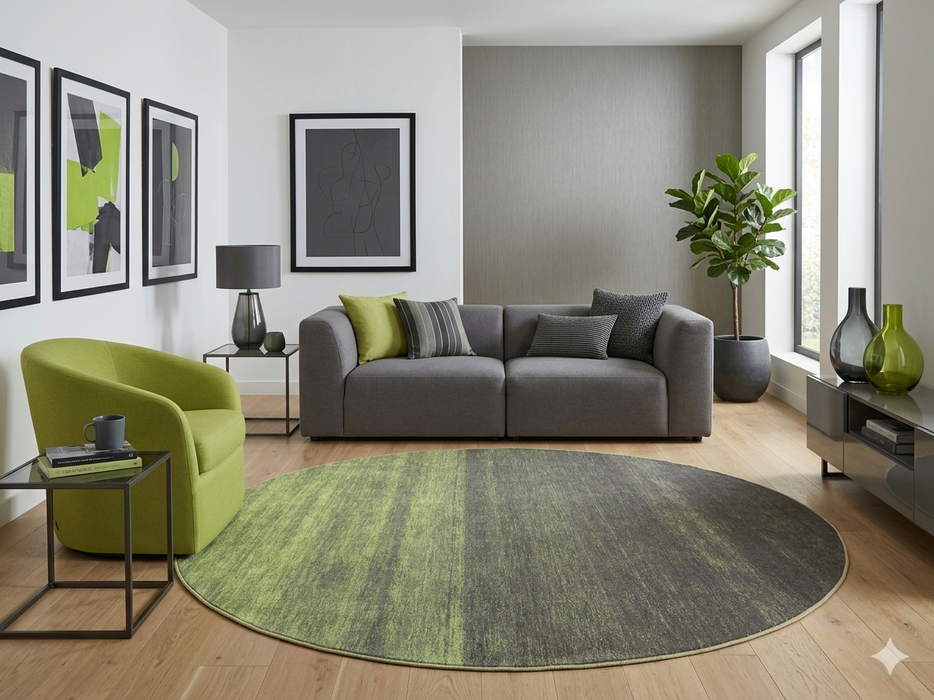 8' Round Olive Green Abstract Modern Washable Area Rug