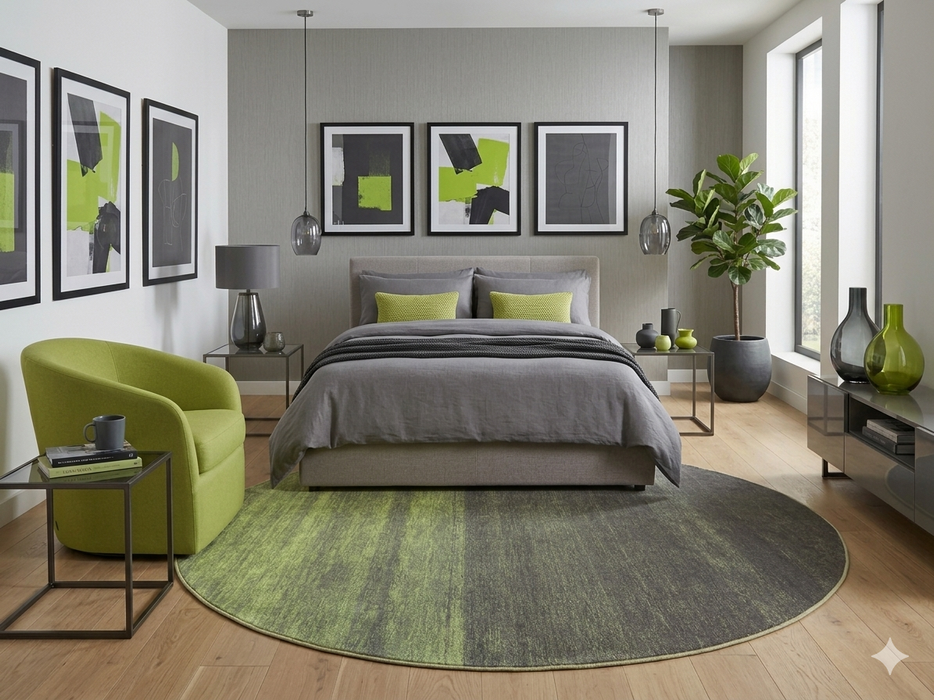 8' Round Olive Green Abstract Modern Washable Area Rug