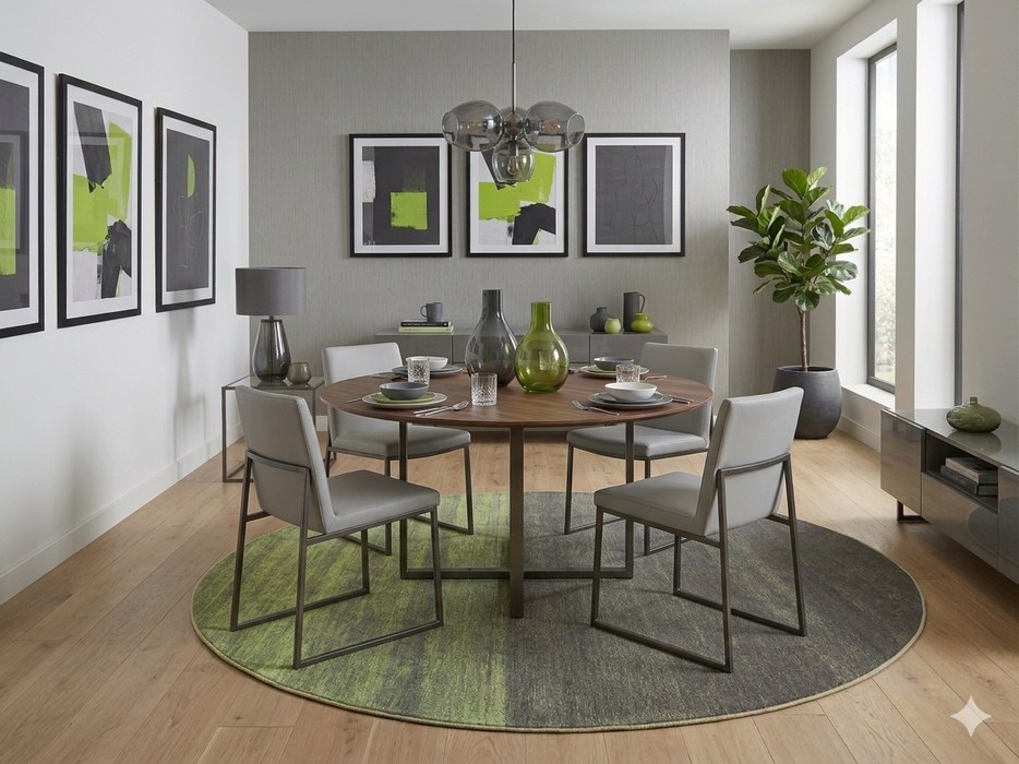 8' Round Olive Green Abstract Modern Washable Area Rug