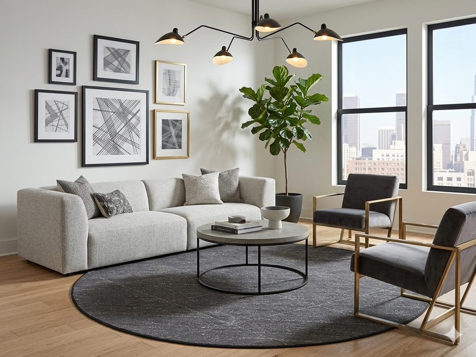 8' Round Charcoal Gray Geometric Modern Washable Area Rug