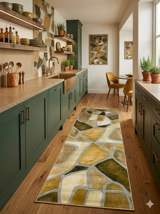3' x 8' Runner Gold Beige Abstract Geometric Modern Washable Area Rug