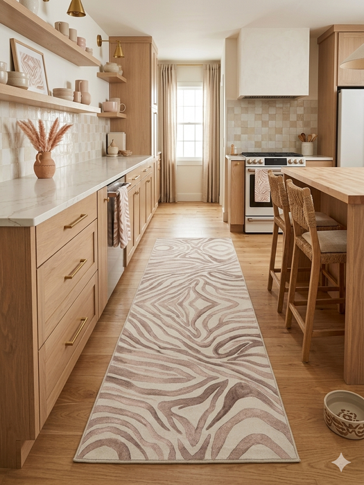 3' x 8' Runner Ivory Blush Abstract Zebra Modern Washable Area Rug