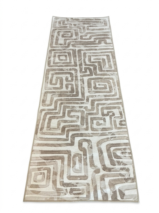 3' x 8' Runner Ivory Taupe Geometric Abstract Modern Washable Area Rug