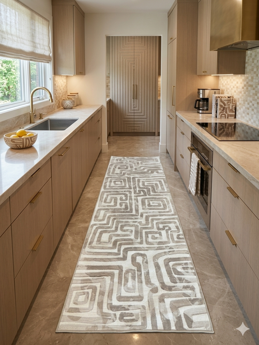 3' x 8' Runner Ivory Taupe Geometric Abstract Modern Washable Area Rug